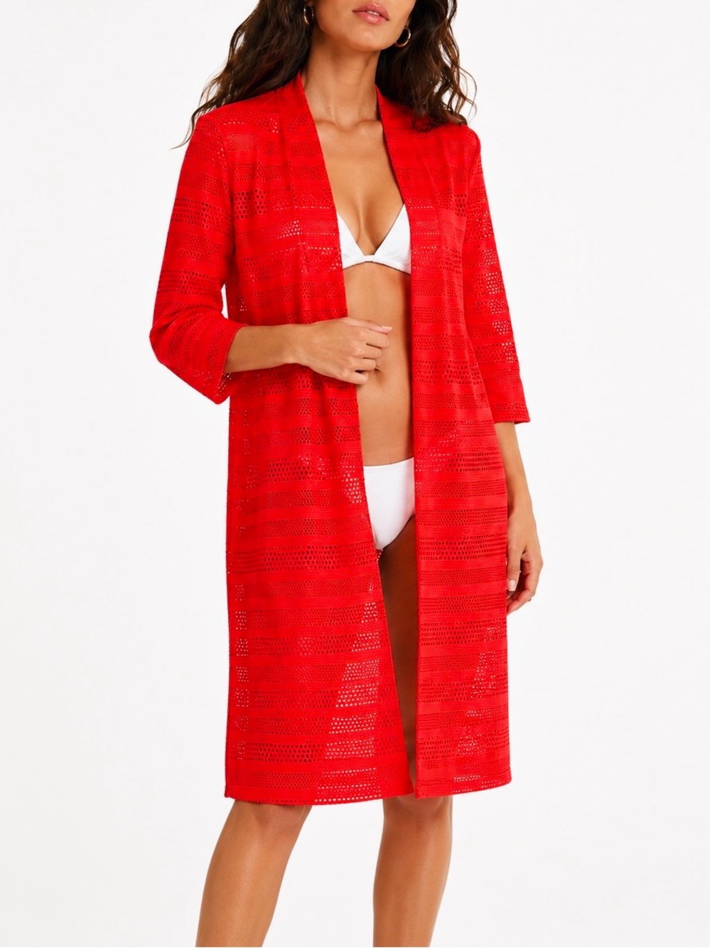 PETER NYGARD Bright Orange Crochet Knit Long Cardigan or Swim Coverup